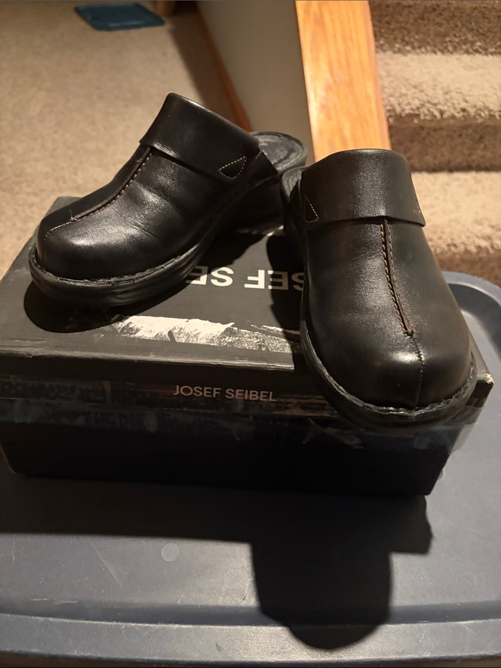 Josef Seibel Women's Black Leather Slip-On Clogs